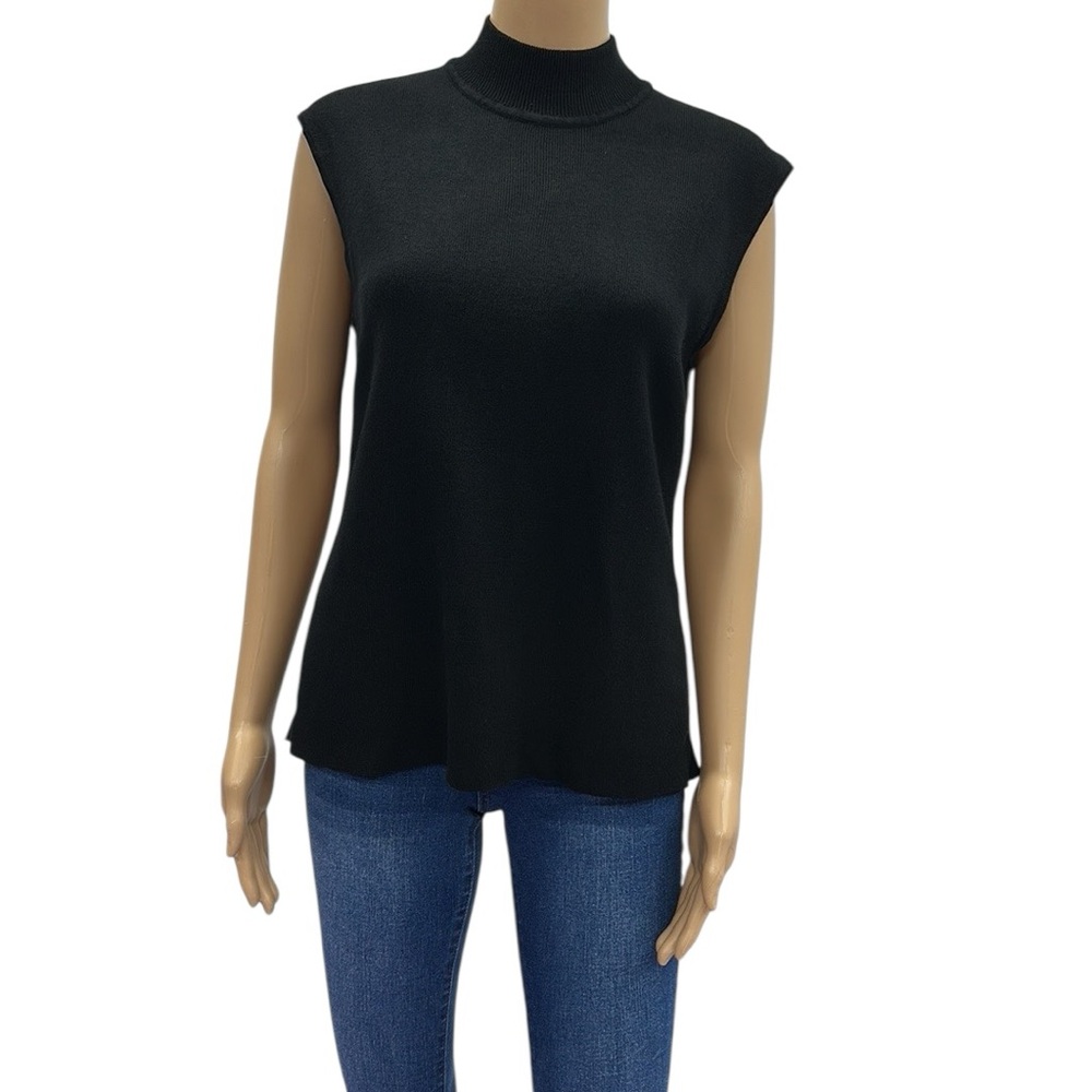 Jones Wear Black Acrylic Sleeveless Mock Neck Lightweight Knit Sweater Top Sz XL